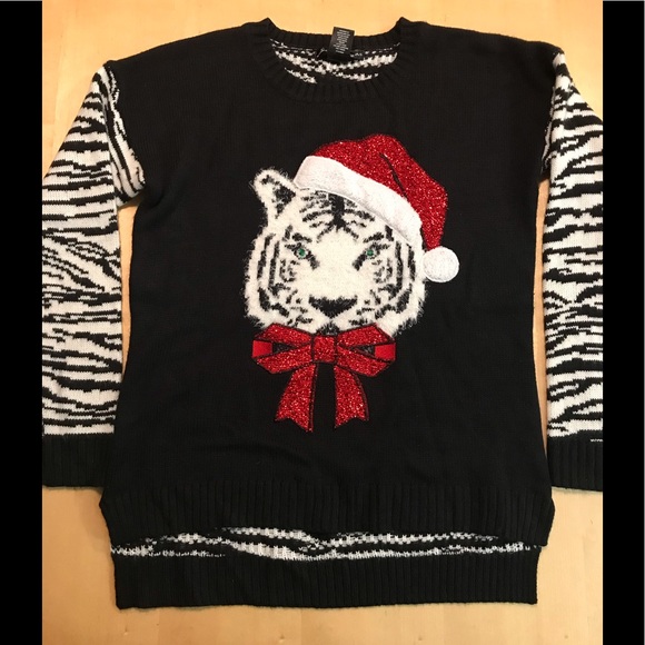 White Tiger Santa Tinsel Ugly Christmas 